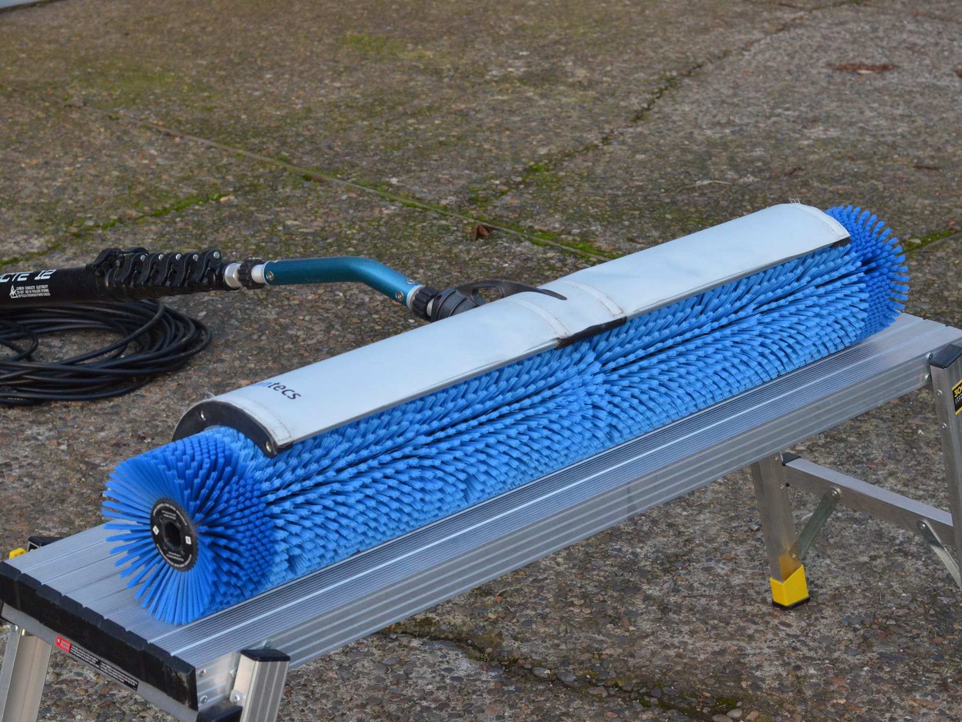 The rotary soft-brush rig staged on its work platform before a job